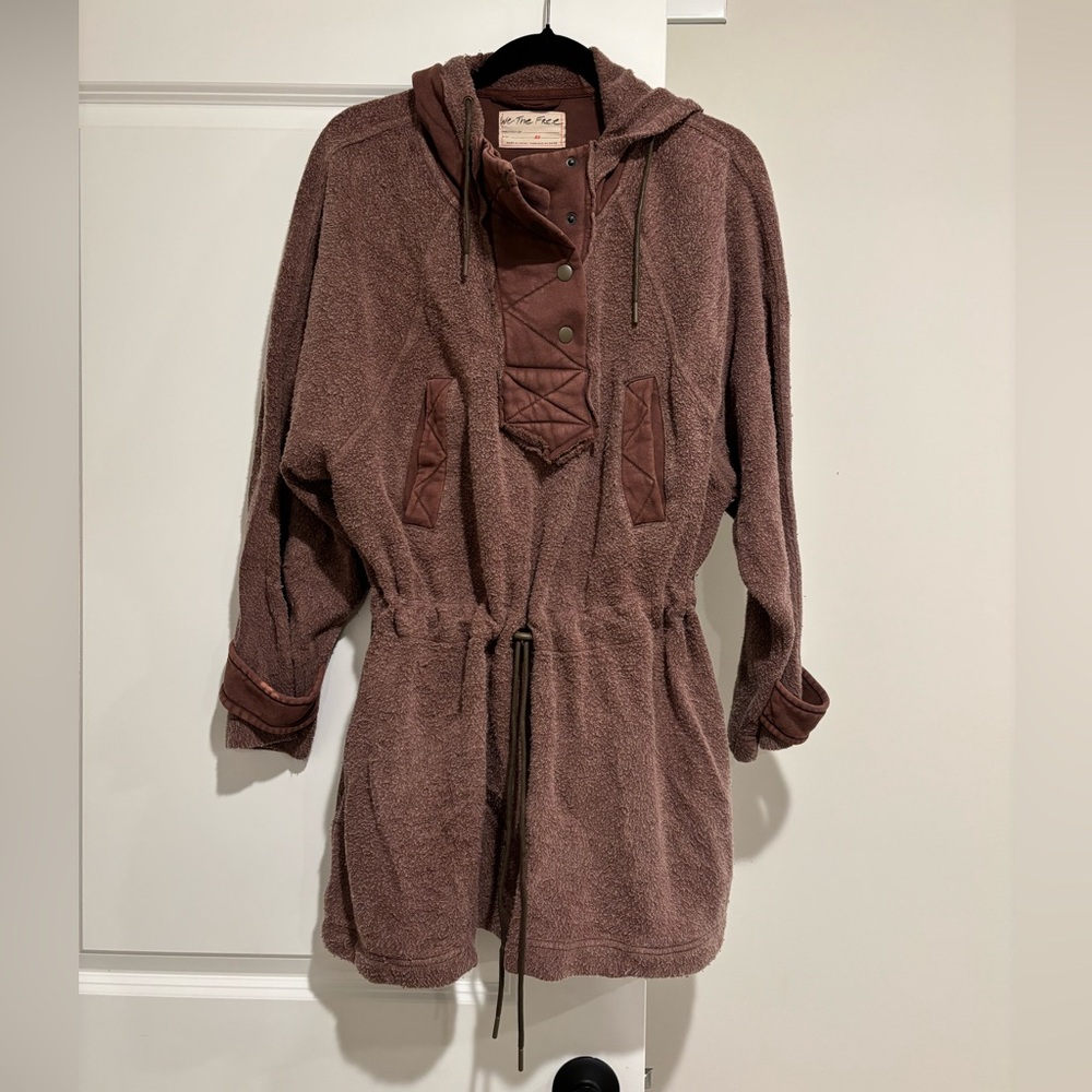 Free People Maroon Hooded Sweatshirt Jacket
